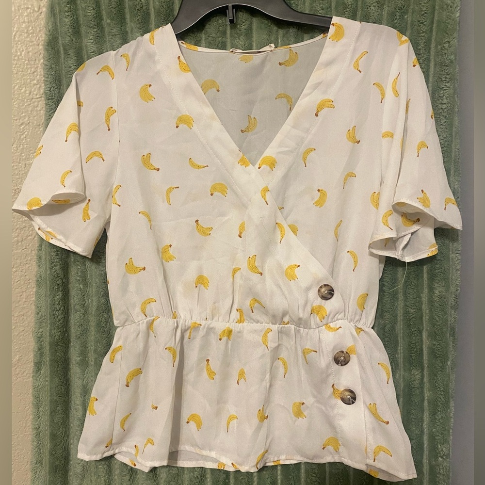 White and Yellow Banana Print Women's Top